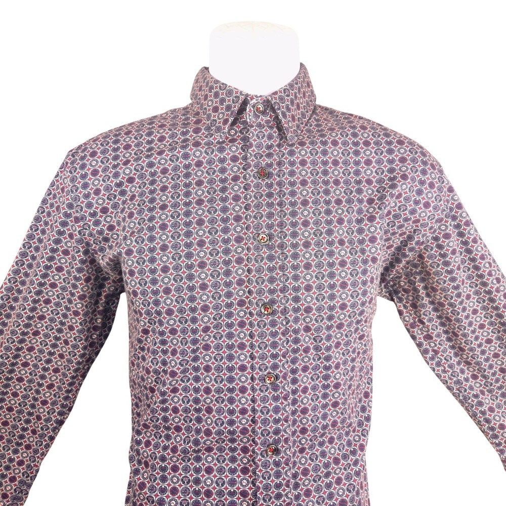 Buttercloth Mens Tall Fit Long Sleeve Button Down Shirt Navy Red Gauge Print M